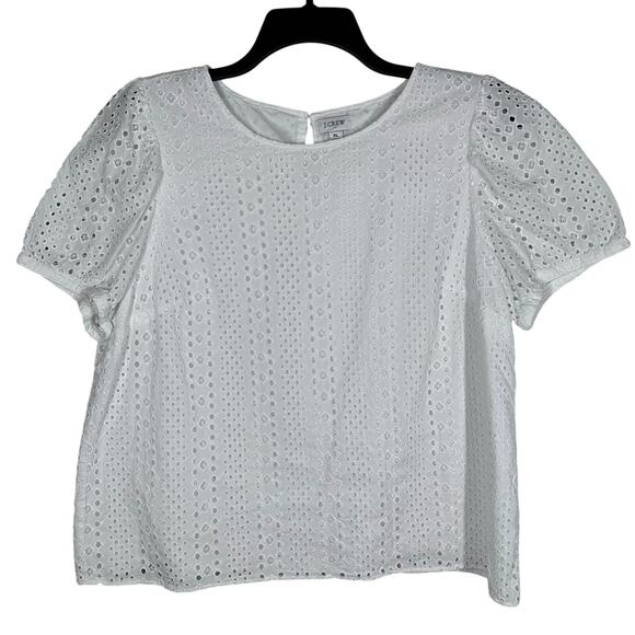J. Crew Tops - J. Crew Eyelet Lace Ivory White Short Sleeve Top Women's XL Professional Casual